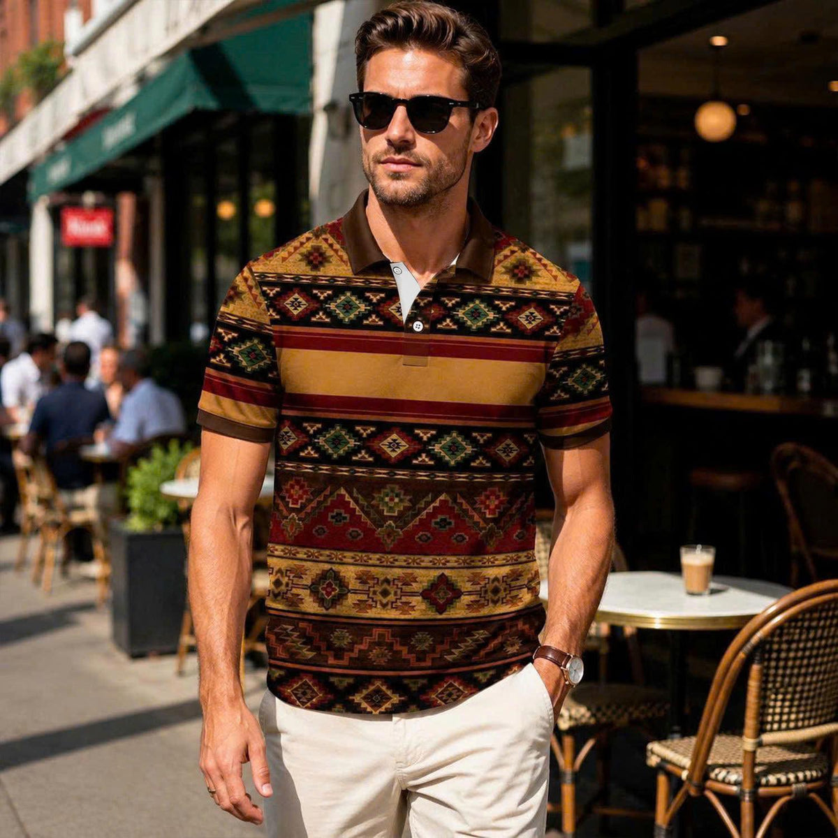 Tribal Aztec Polo Shirt – Southwestern Navajo Men’s Top