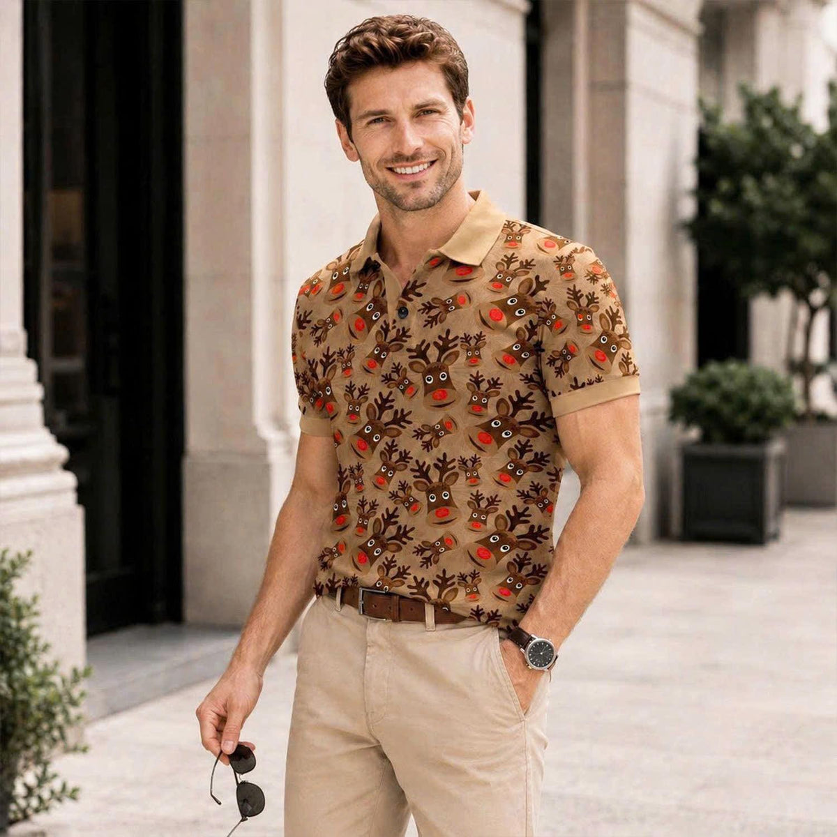 Funny Reindeer Polo Shirt, Christmas Holiday Outfit