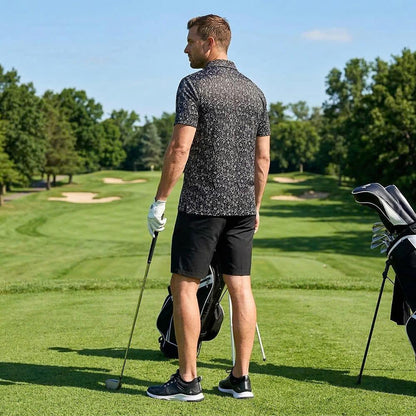 Men’s Athletic Golf Polo 11 – Black Star and Lightning Bolt Pattern Polo Shirt