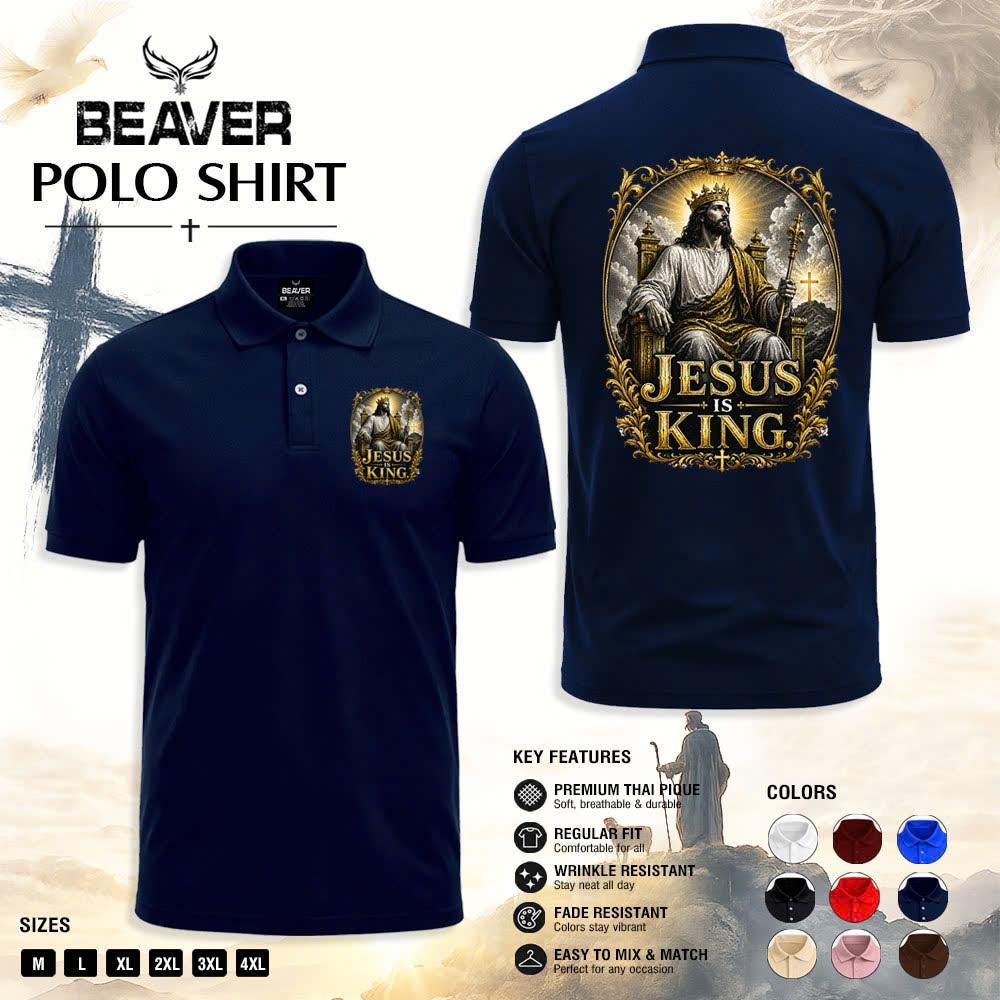 Jesus Is King Polo Shirt, Vintage Crown Graphic, Men’s Casual Short Sleeve Top