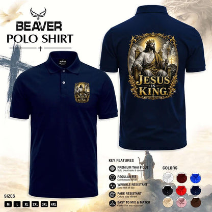 Jesus Is King Polo Shirt, Vintage Crown Graphic, Men’s Casual Short Sleeve Top