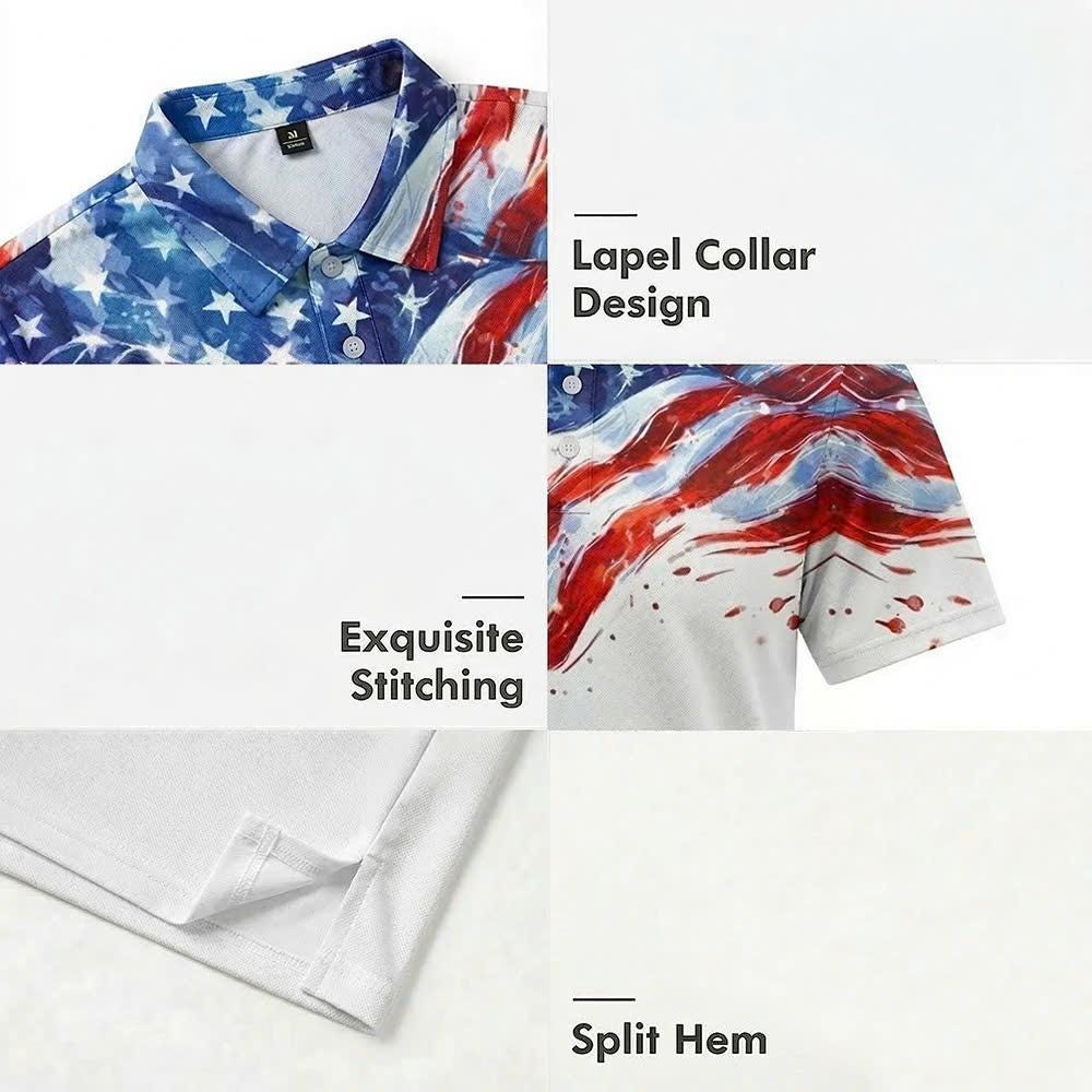 Men’s Athletic Golf Polo 14 – USA Flag Abstract Brushstroke Pattern Polo Shirt