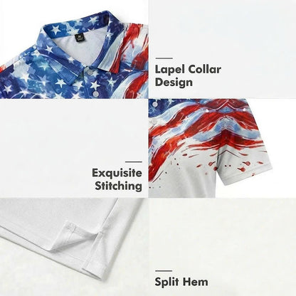 Men’s Athletic Golf Polo 14 – USA Flag Abstract Brushstroke Pattern Polo Shirt