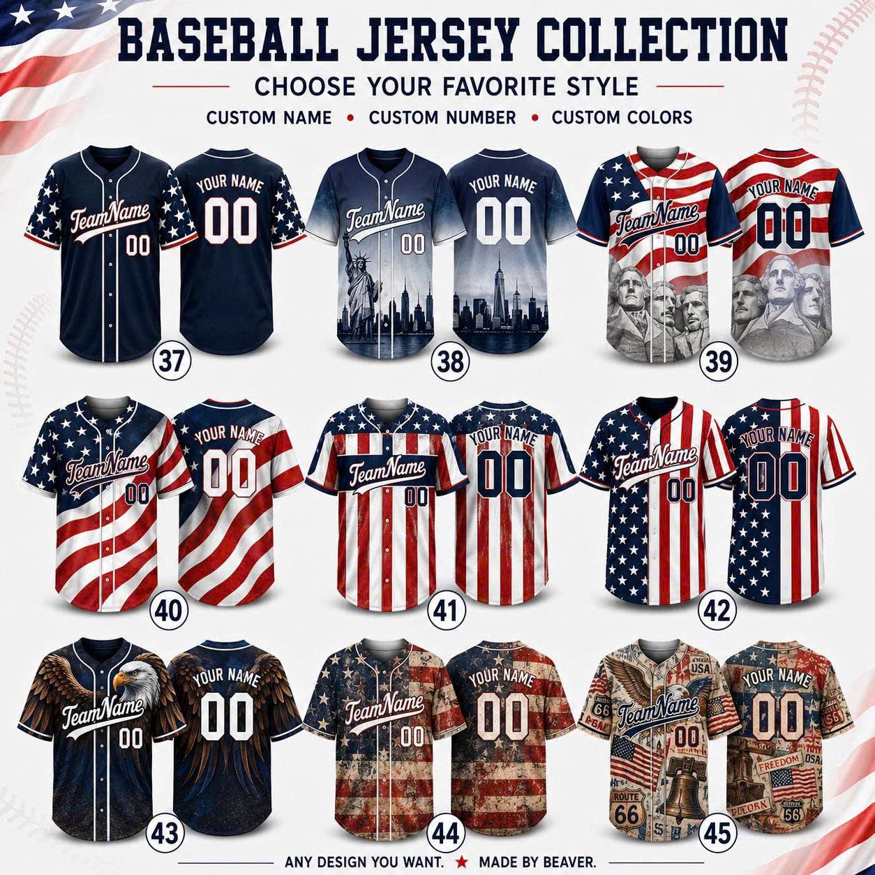 Custom American Flag Baseball Jersey, Personalized Team Name Number, Patriotic USA 4th July