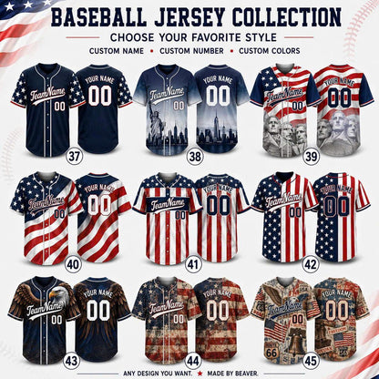 Custom American Flag Baseball Jersey, Personalized Team Name Number, Patriotic USA 4th July