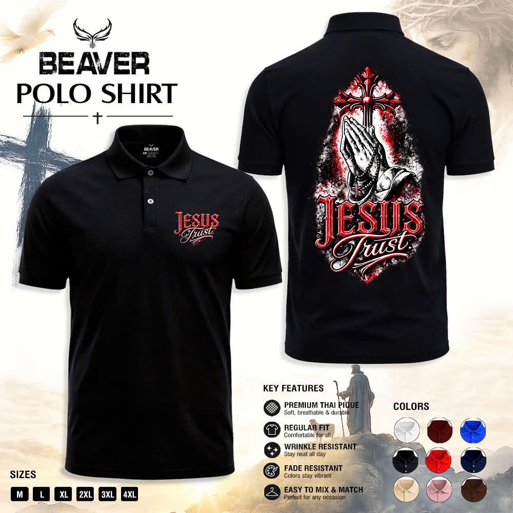 Jesus Trust Praying Hands Polo Shirt, Christian Cross Faith Apparel