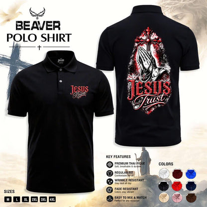 Jesus Trust Praying Hands Polo Shirt, Christian Cross Faith Apparel