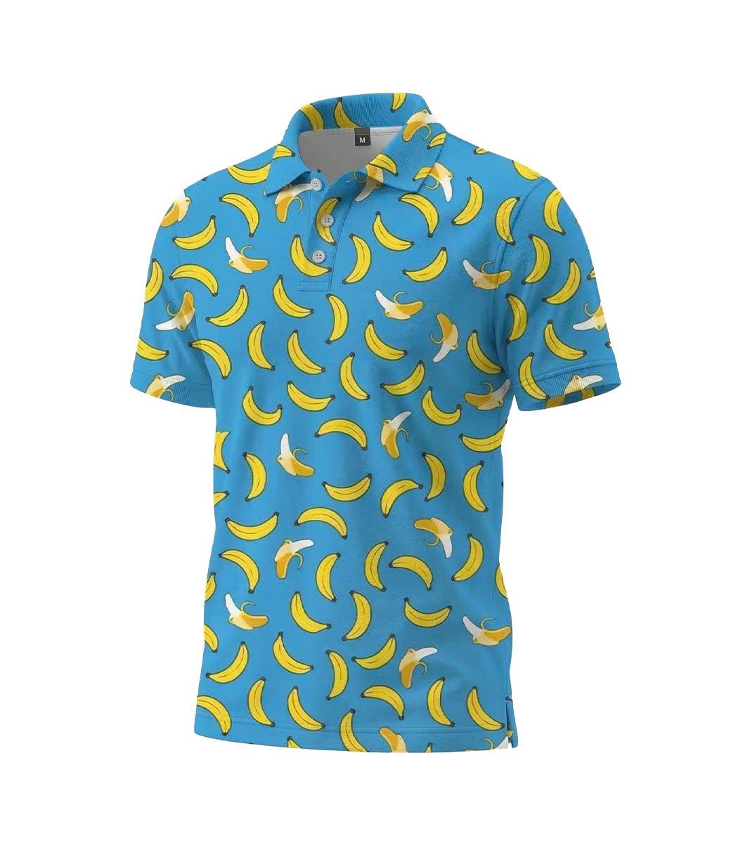 Men’s Athletic Golf Polo 10 – Blue Banana Fruit Pattern Polo Shirt