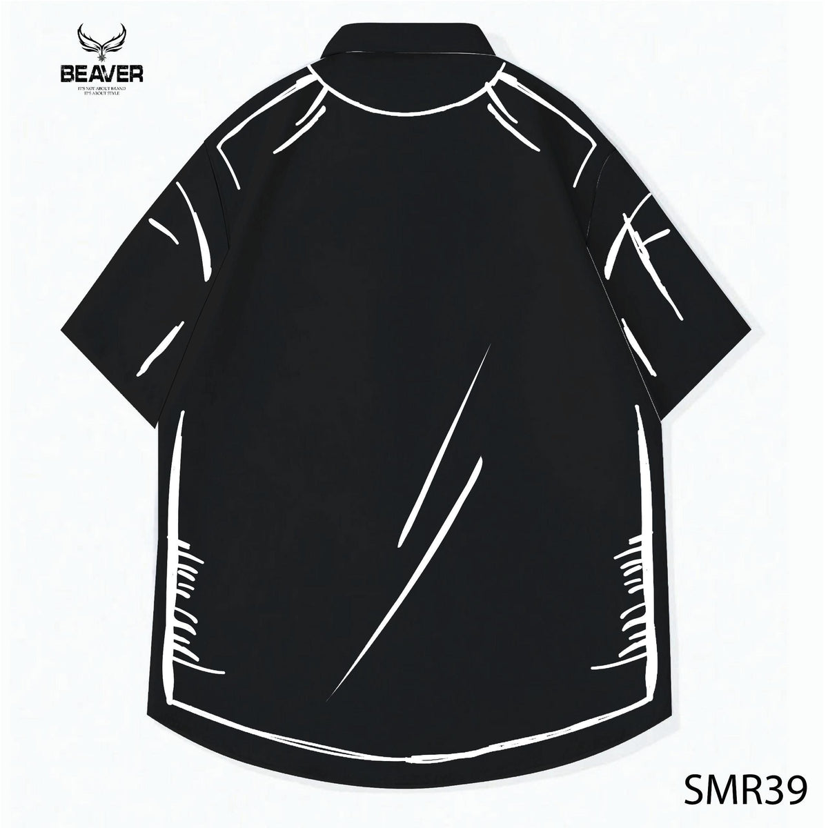 BEAVER Sketch Graphic Button-Up Shirt, Oversized Black & White Streetwear, Unisex Casual Summer Top