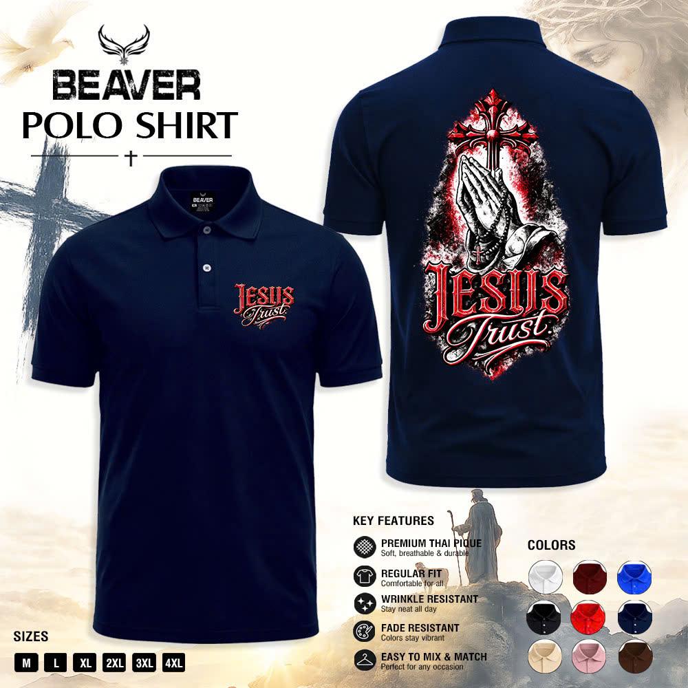 Jesus Trust Praying Hands Polo Shirt, Christian Cross Faith Apparel