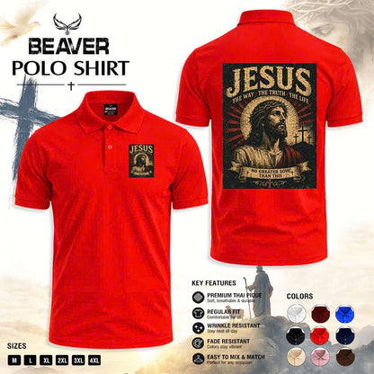 Jesus The Way The Truth The Life Christian Polo Shirt, Religious Cross Graphic, Church & Everyday Wear