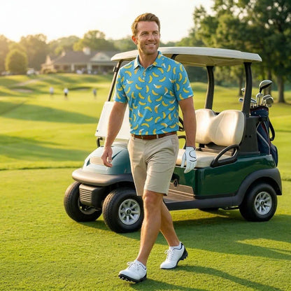 Men’s Athletic Golf Polo 10 – Blue Banana Fruit Pattern Polo Shirt
