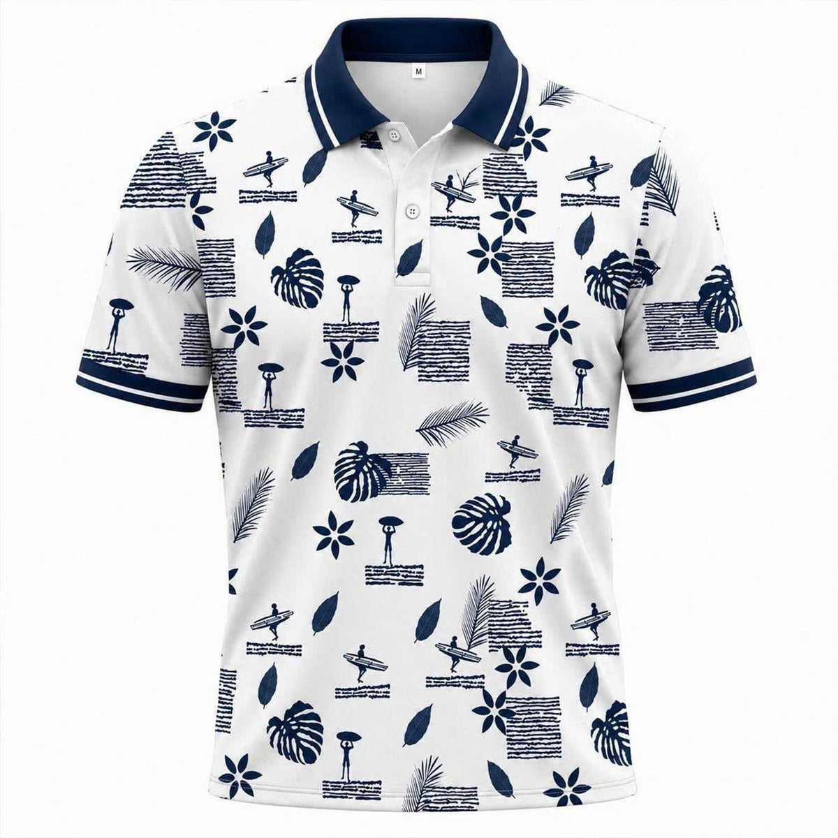 Tropical Print Polo Shirt, Surf Style Pattern, Beach Summer Top