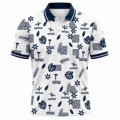Tropical Print Polo Shirt, Surf Style Pattern, Beach Summer Top