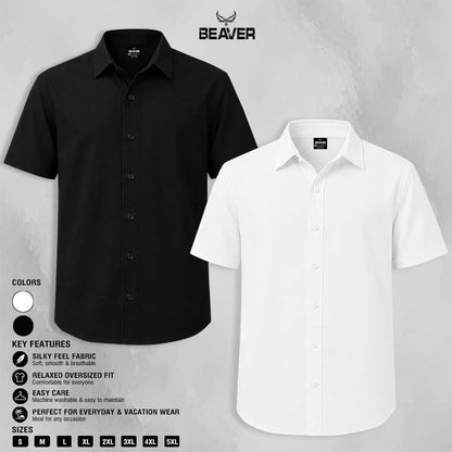 Solid Color Button Up Shirt, Relaxed Oversized Short Sleeve Unisex Casual Shirt