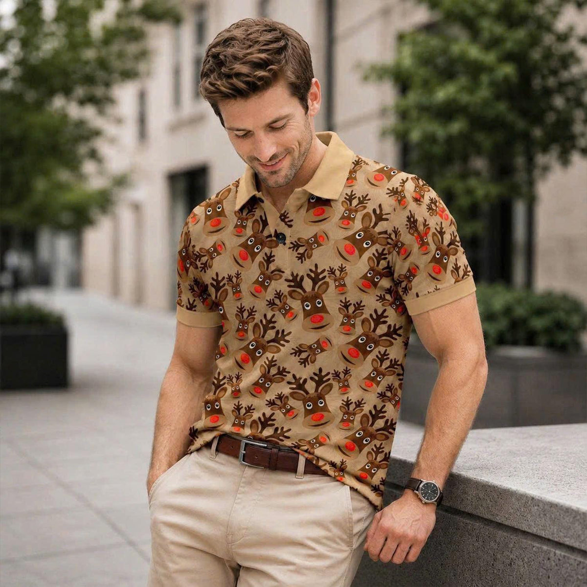Funny Reindeer Polo Shirt, Christmas Holiday Outfit