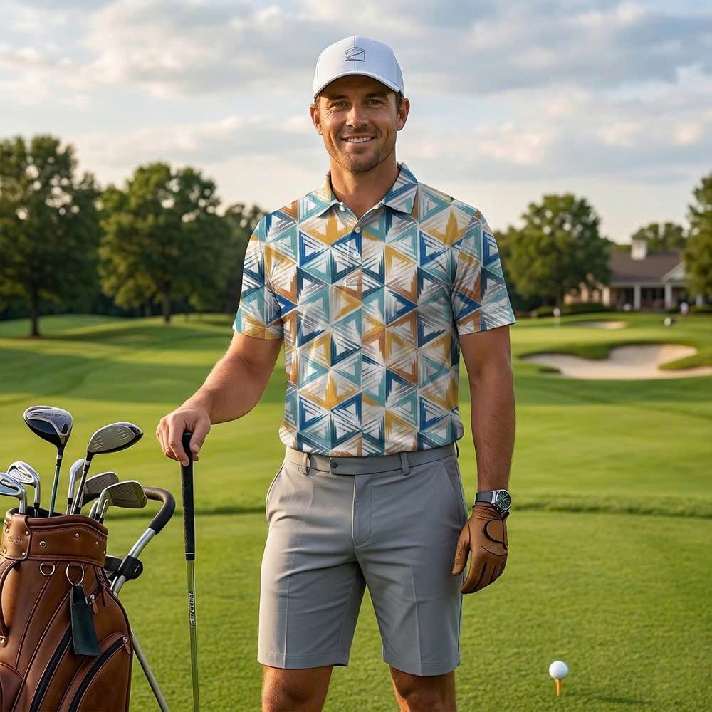 Men’s Athletic Golf Polo 01 – Triangle Pattern Performance Shirt