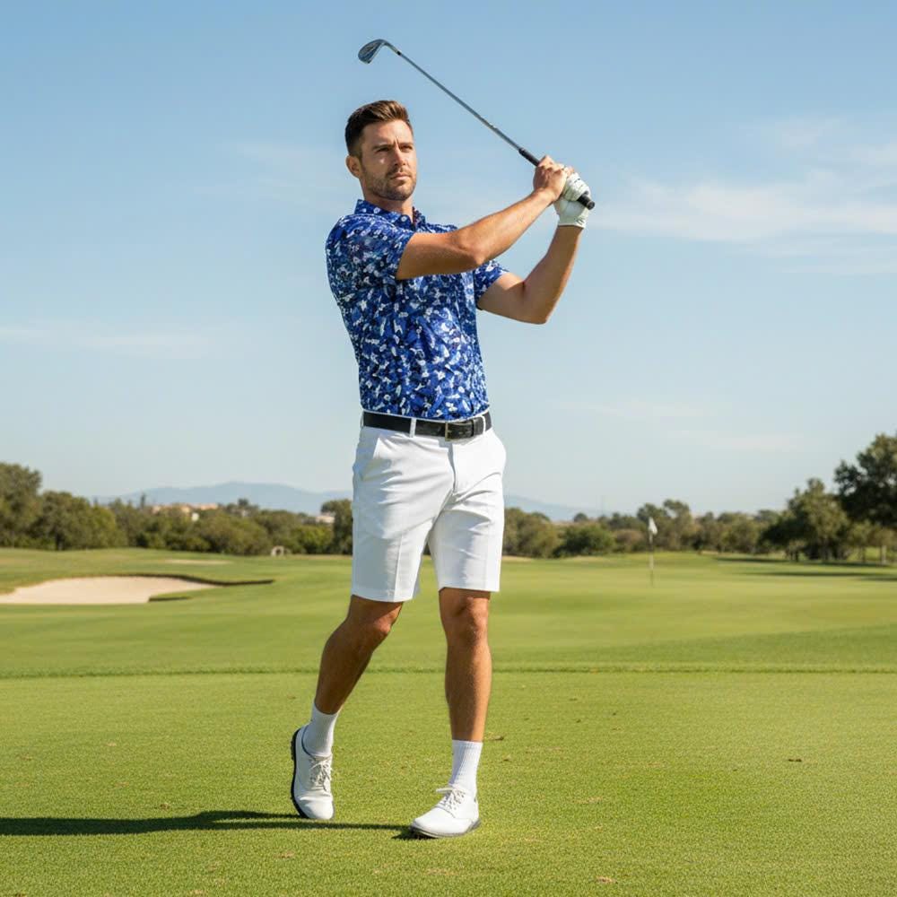Men’s Athletic Golf Polo 15 – Blue Pin-up Girl Camo Pattern Polo Shirt