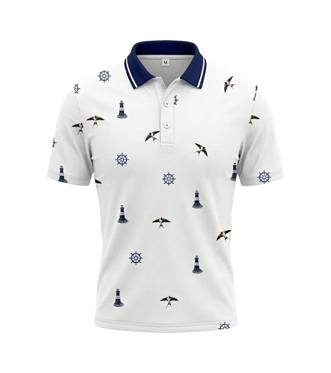 Men's Athletic Golf Polo 19 – Coastal Lighthouse & Seagull Polo Shirt