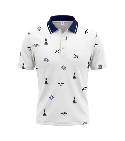 Men's Athletic Golf Polo 19 – Coastal Lighthouse & Seagull Polo Shirt