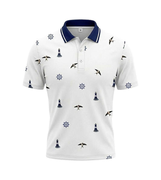 Men's Athletic Golf Polo 19 – Coastal Lighthouse & Seagull Polo Shirt