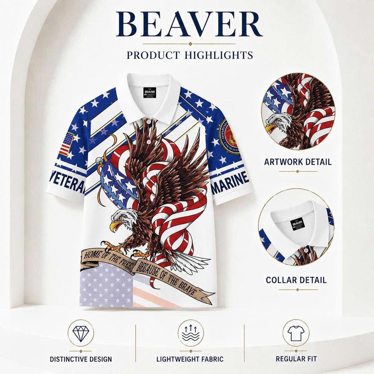 US Marines Veteran Polo Shirt – American Eagle Flag Patriotic Military Gift