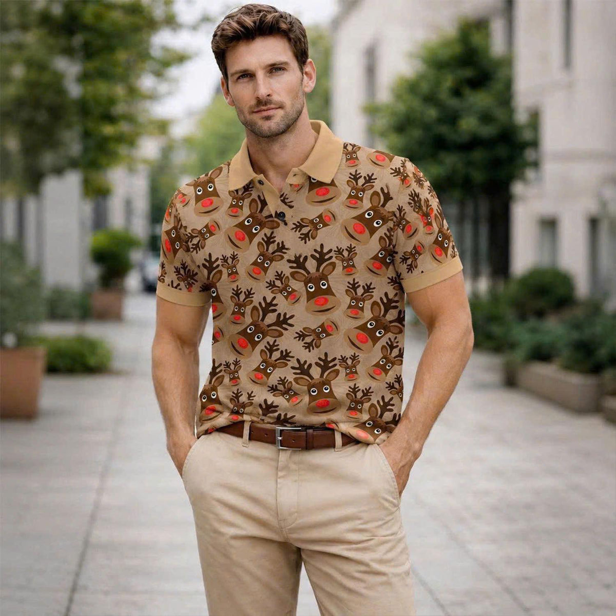 Funny Reindeer Polo Shirt, Christmas Holiday Outfit