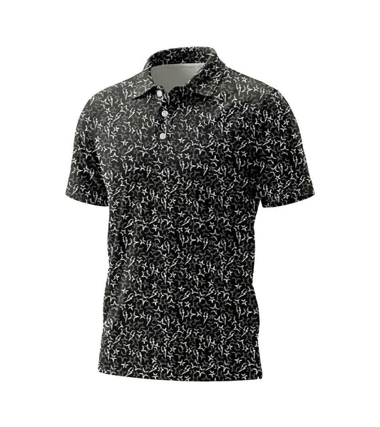 Men’s Athletic Golf Polo 11 – Black Star and Lightning Bolt Pattern Polo Shirt