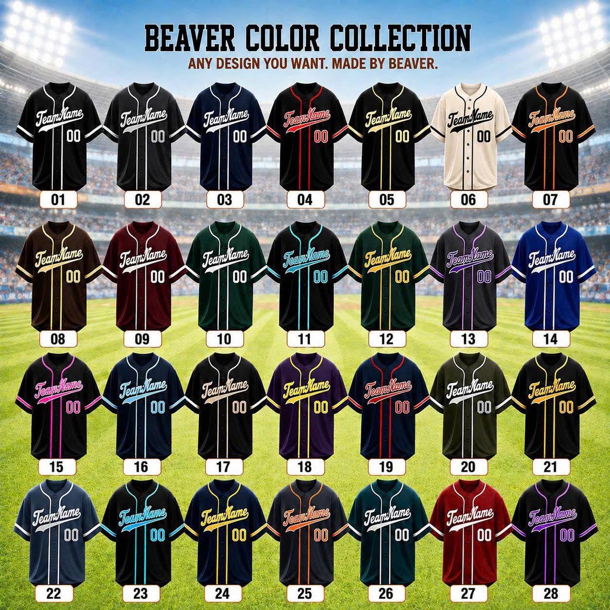 Custom Baseball Jerseys – Personalized Name and Number – Solid, Striped and Gradient Styles