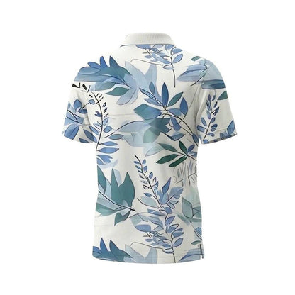 Men’s Athletic Golf Polo 16 – Watercolor Blue Leaf Pattern Polo Shirt