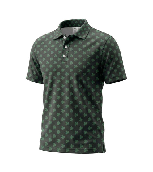 Men’s Athletic Golf Polo 09 – Green Shamrock Clover Pattern Polo Shirt