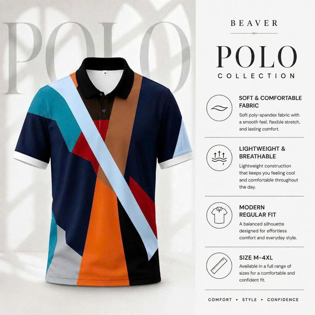 Abstract Geometric Polo Shirt, Color Block Pattern, Modern Art Design, Men's Casual Fashion Top