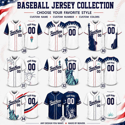 Custom American Flag Baseball Jersey, Personalized Team Name Number, Patriotic USA 4th July