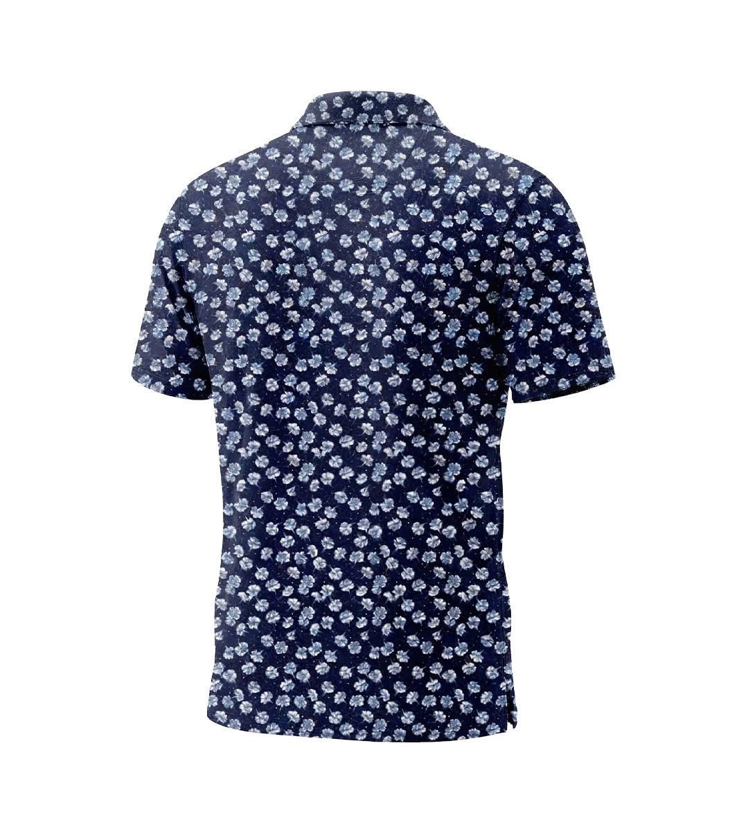 Men’s Athletic Golf Polo 03 – Navy Floral Dot Pattern Polo Shirt