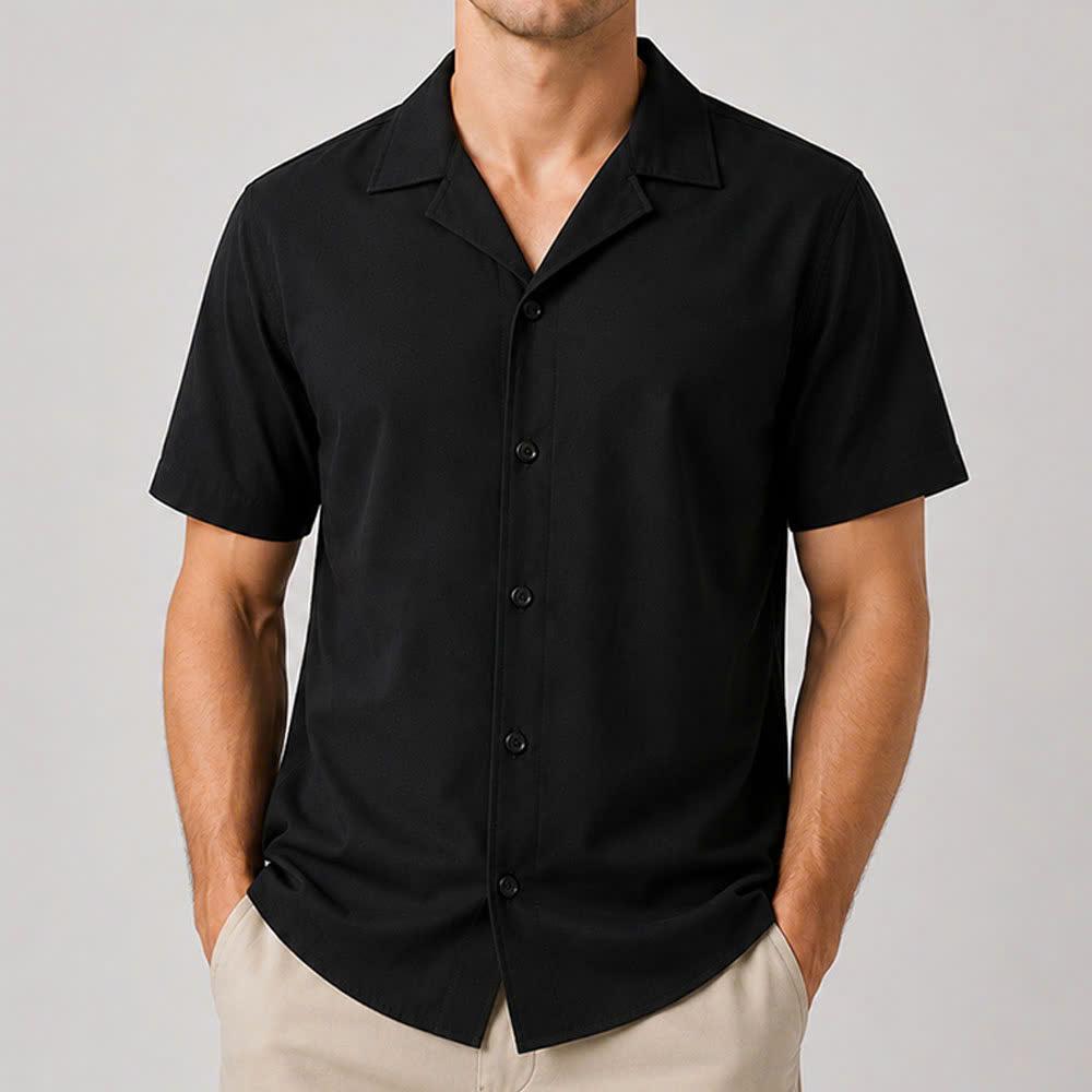 Solid Color Button Up Shirt, Relaxed Oversized Short Sleeve Unisex Casual Shirt