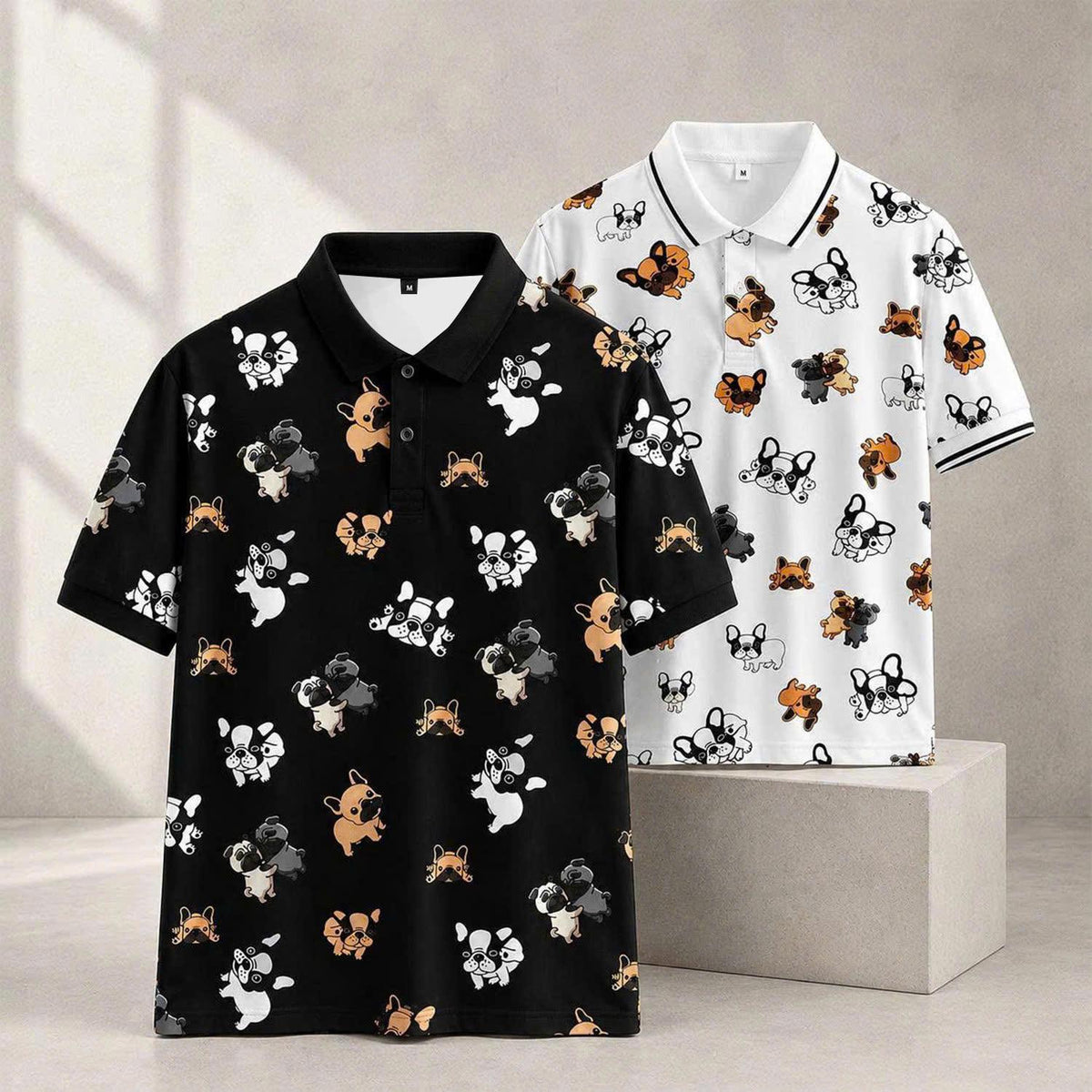 French Bulldog Print Polo, Frenchie Dog Lover Gift, Puppy Pattern Apparel, Unisex Top