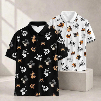 French Bulldog Print Polo, Frenchie Dog Lover Gift, Puppy Pattern Apparel, Unisex Top