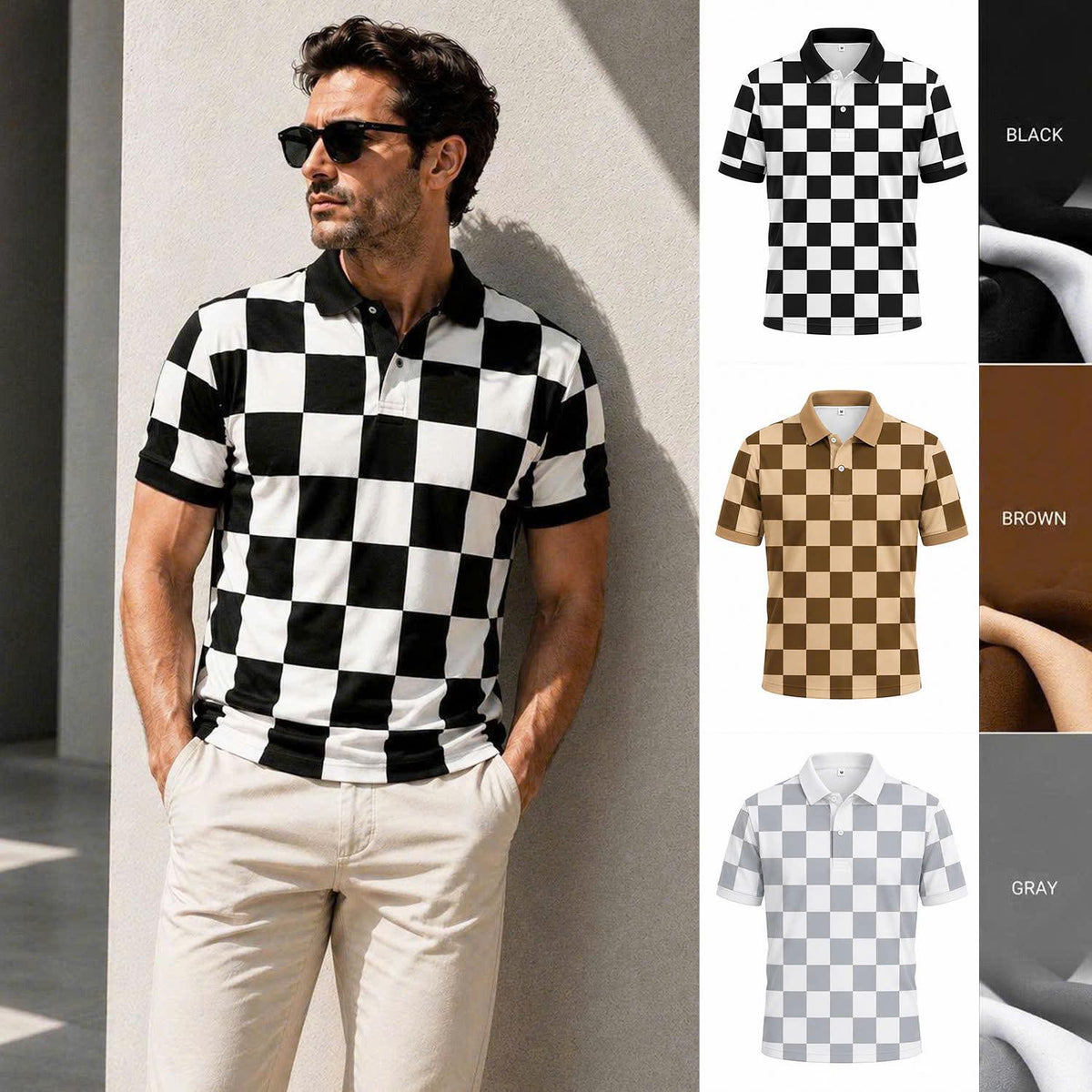 Retro Checker Polo Shirt, Vintage Chessboard Pattern, Unisex Casual Top