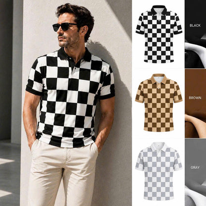 Retro Checker Polo Shirt, Vintage Chessboard Pattern, Unisex Casual Top