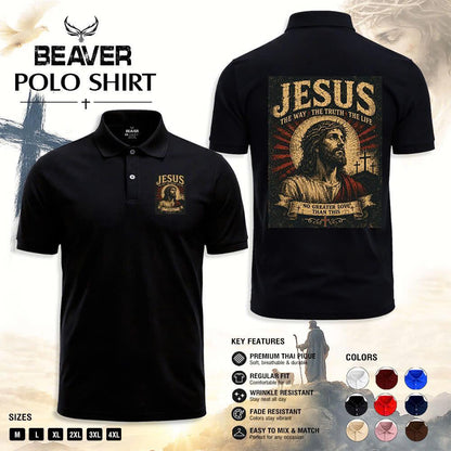 Jesus The Way The Truth The Life Christian Polo Shirt, Religious Cross Graphic, Church & Everyday Wear
