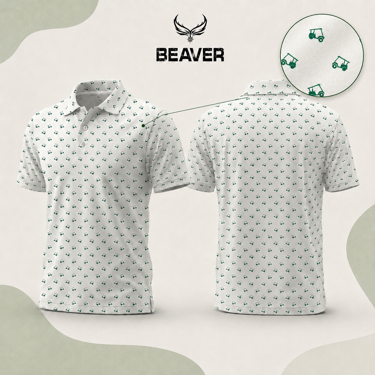 Men’s Athletic Golf Polo 06 – Green Golf Cart Pattern, Sport Fit