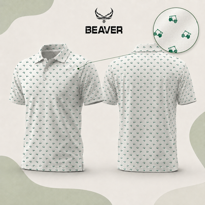 Men’s Athletic Golf Polo 06 – Green Golf Cart Pattern, Sport Fit
