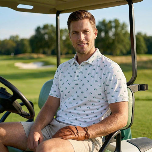 Men’s Athletic Golf Polo 06 – Green Golf Cart Pattern, Sport Fit