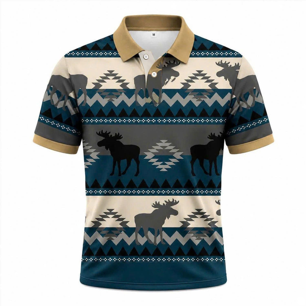 Moose Polo Shirt – Southwestern Tribal Pattern, Rustic Cabin Style