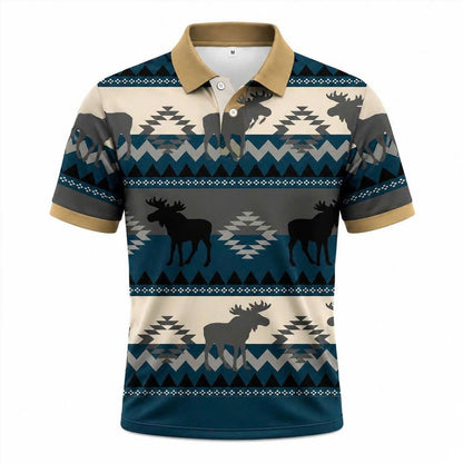 Moose Polo Shirt – Southwestern Tribal Pattern, Rustic Cabin Style
