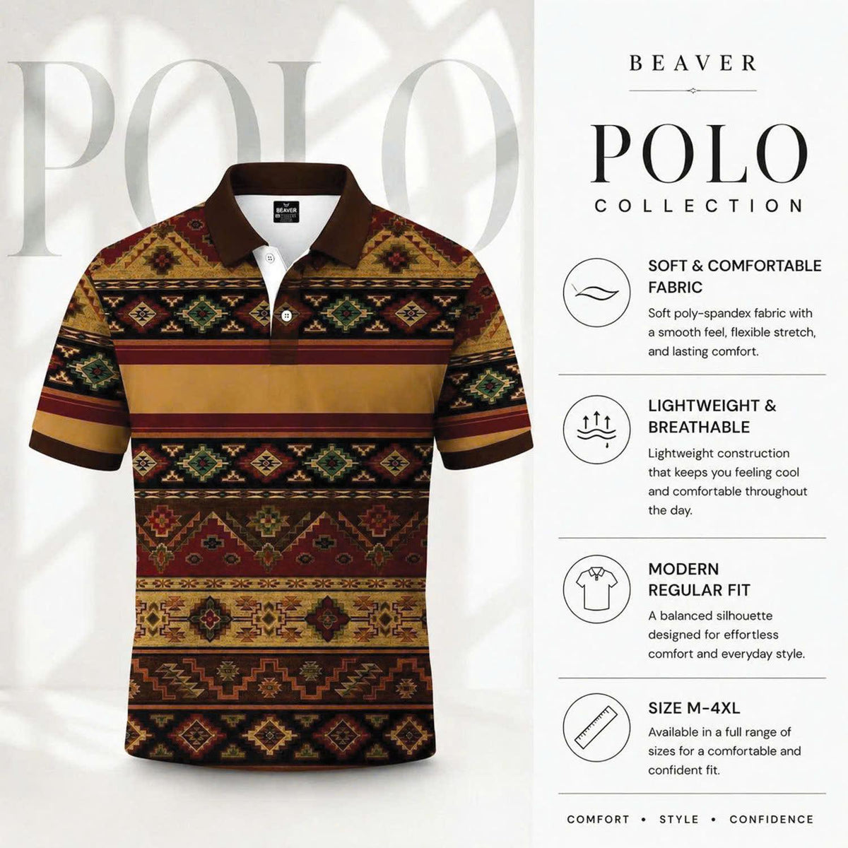 Tribal Aztec Polo Shirt – Southwestern Navajo Men’s Top
