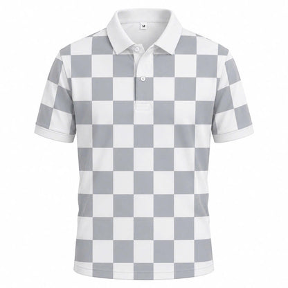 Retro Checker Polo Shirt, Vintage Chessboard Pattern, Unisex Casual Top