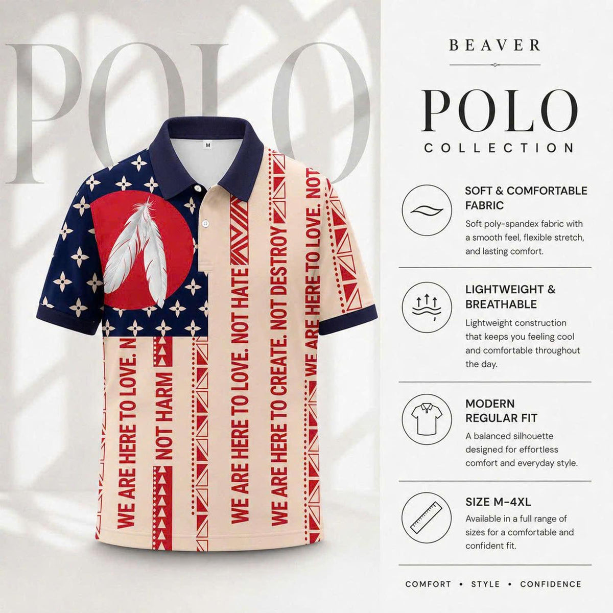 Tribal Feather Polo Shirt, Native Inspired Pattern, Western Style Top