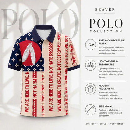 Tribal Feather Polo Shirt, Native Inspired Pattern, Western Style Top