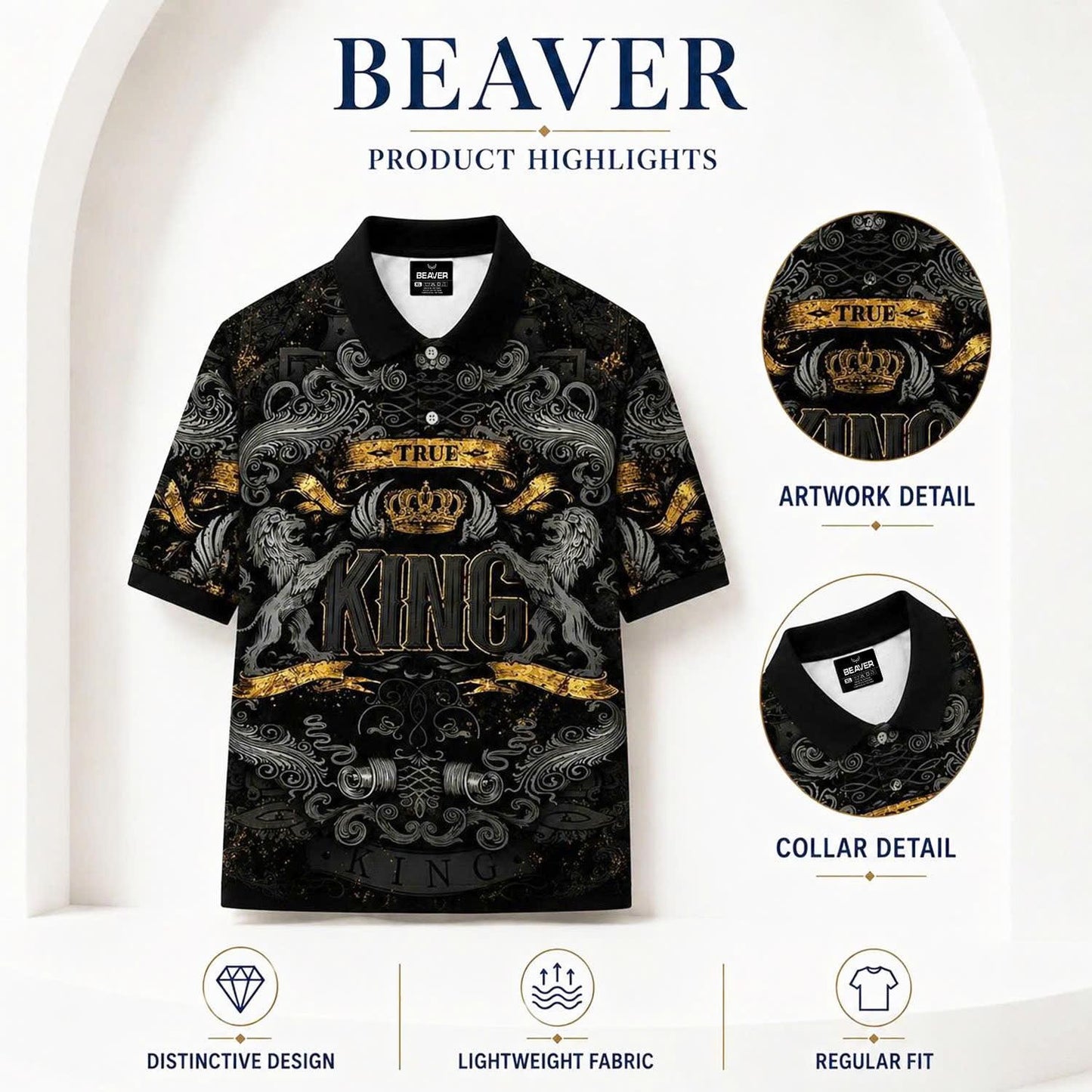 Men's King Lion Crown Polo Shirt – Bold Royal Design, Comfortable Fit, Statement Streetwear